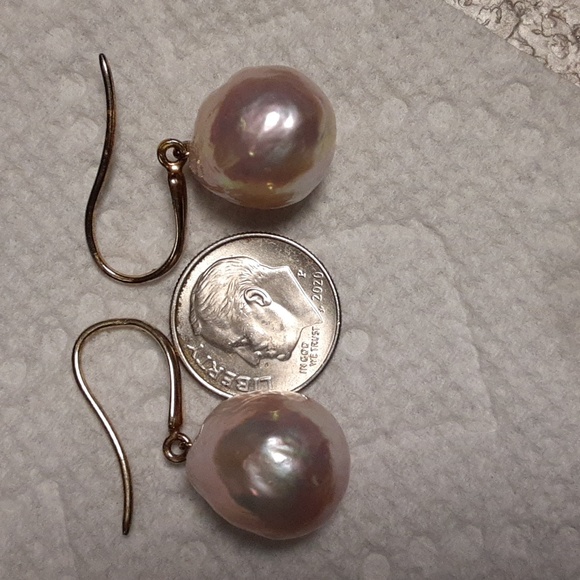925 Gold Over Sterling Genuine Pearl Drop Earrings. - Picture 9 of 10